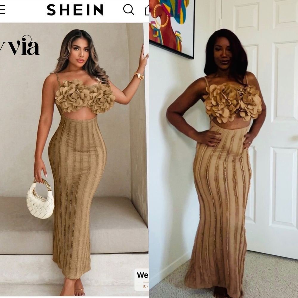 SHEIN Tan Textured Maxi Skirt